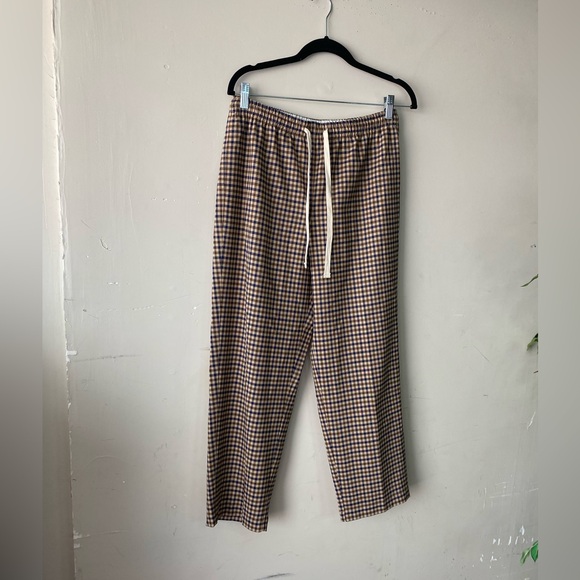 J. Crew 10P Italian Stretch Wool Pull On Trousers Navy Brown Check Tollegno 1900 - Picture 8 of 14